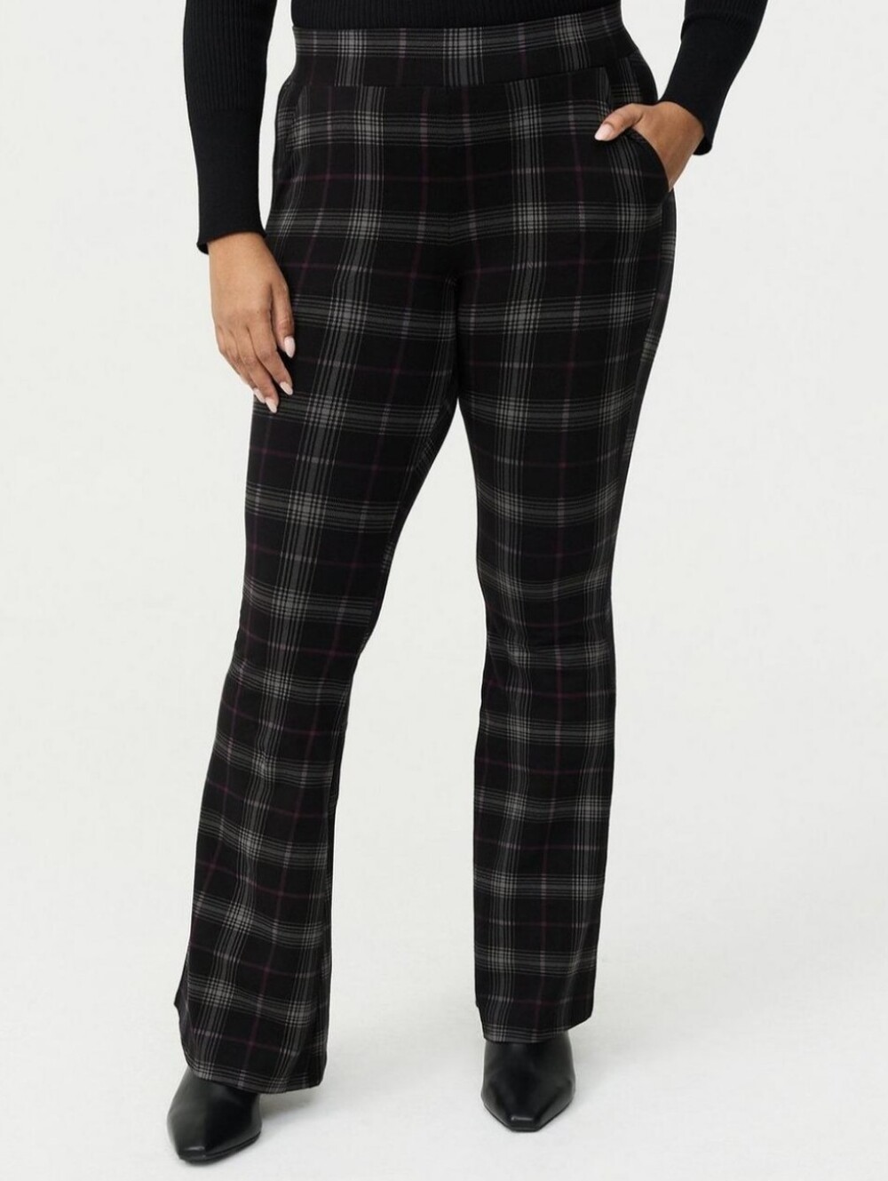 Torrid Size 1 1X 14/16 Gray Black Plaid Full Length Flare Leggings - Picture 2 of 4